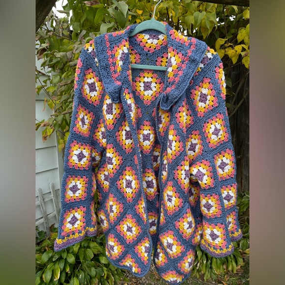 Handmade Crochet Wide Sleeve Open Front Sweater with POCKETS! NOWT - Picture 3 of 15